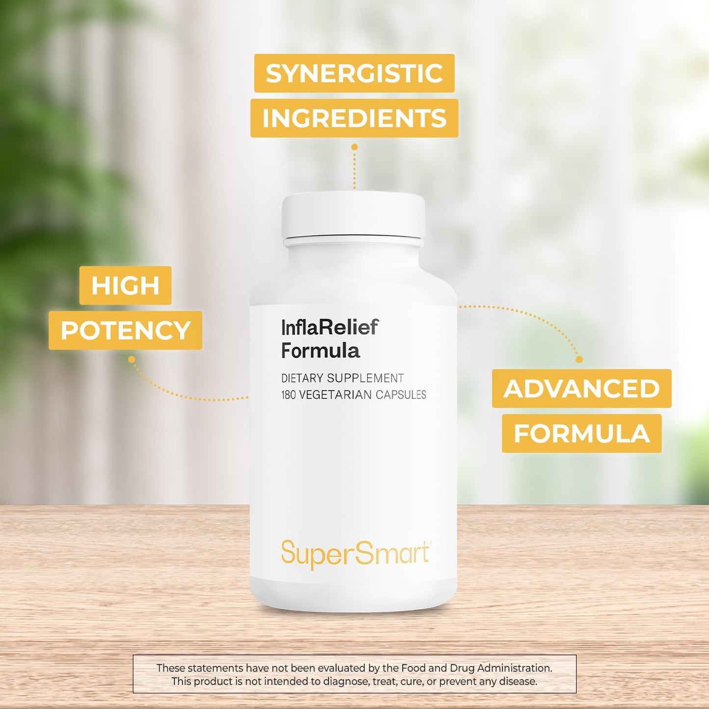InflaRelief Formula with Turmeric Curcumin, Bioperine, Quercetin & Bromelain - 180 Vegetarian Capsules