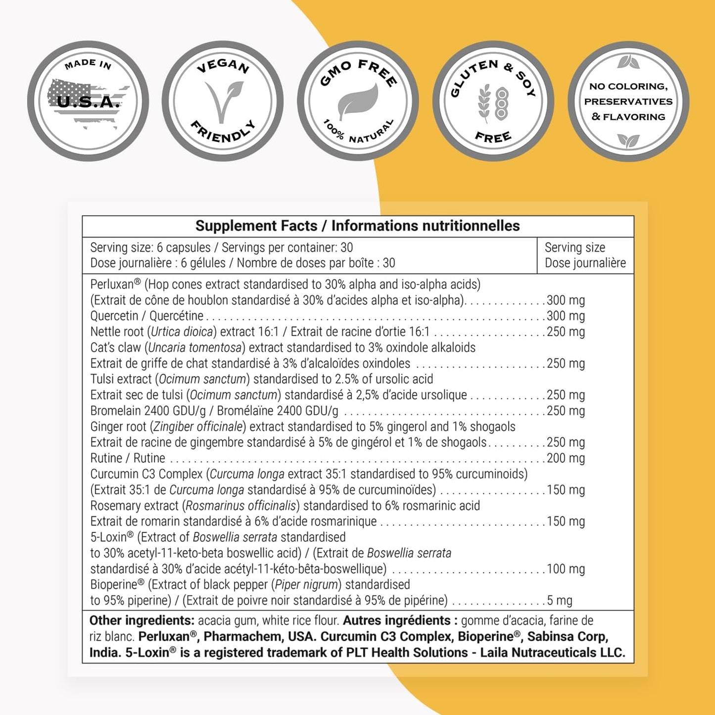 InflaRelief Formula with Turmeric Curcumin, Bioperine, Quercetin & Bromelain - 180 Vegetarian Capsules