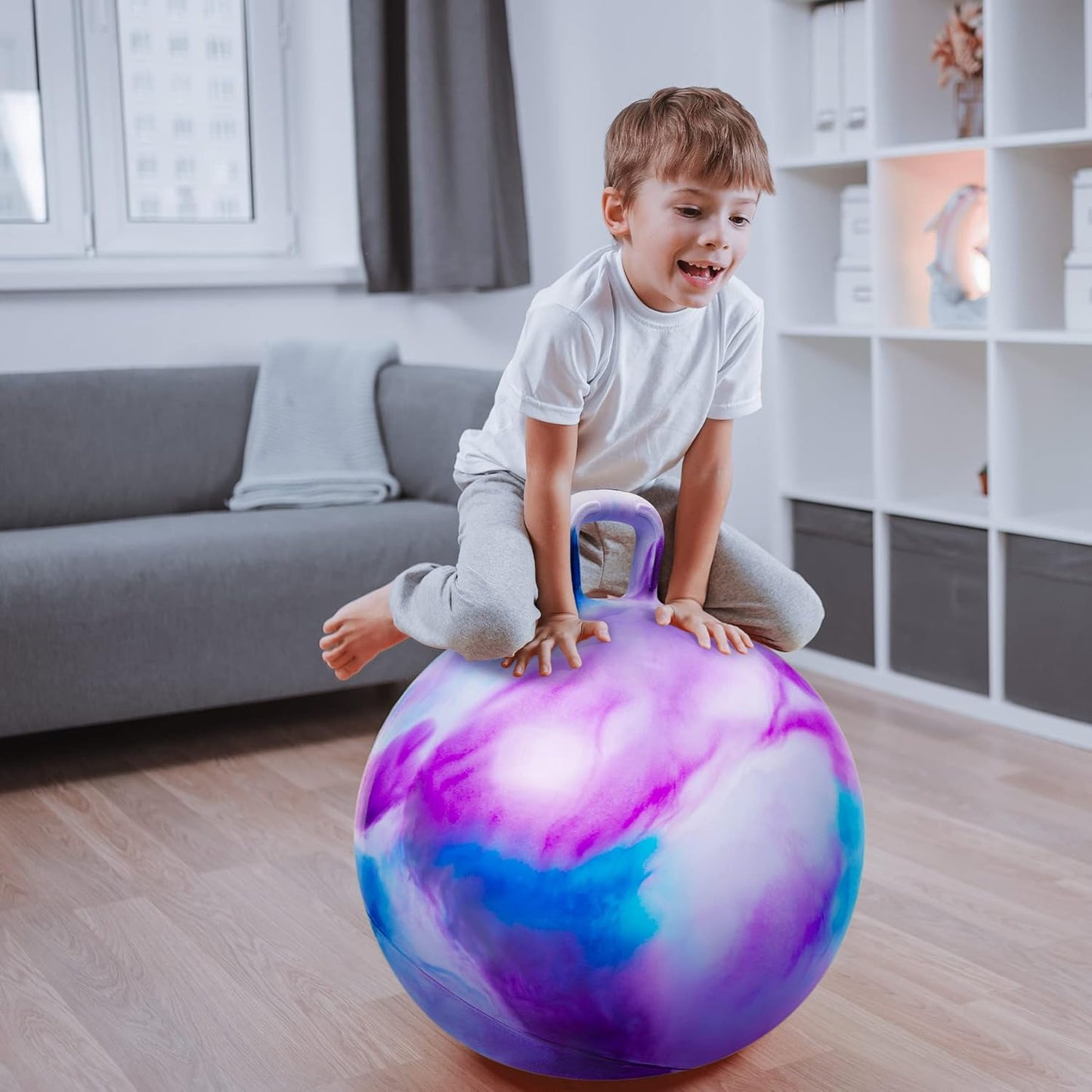 Inflatable Clouds Bounce Hopper Toy for Kids, 18inch Bouncy Ball with Handle - Fun Hopping Toy for Boys and Girls 3-8 Years Old