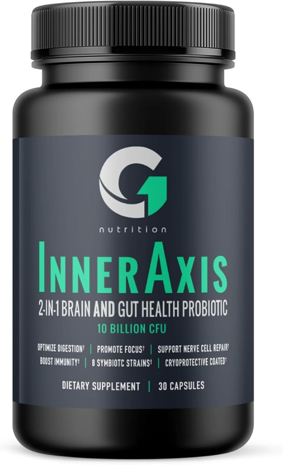 InnerAxis 2-in-1 Probiotic for Brain and Gut Health, 10 Billion CFU, 8 Strains, Psychobiotic, Mood Support, Acidophilus, Men and Women, 30 Servings