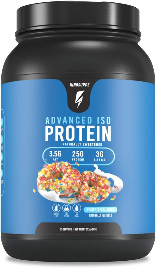 Inno Supps Advanced Iso Protein Powder - 100% Whey Isolate, Fruity Cereal Donut Flavor - Low Fat, Low Carb, No Artificials - 25g Protein - Hormone, Gluten, Soy Free