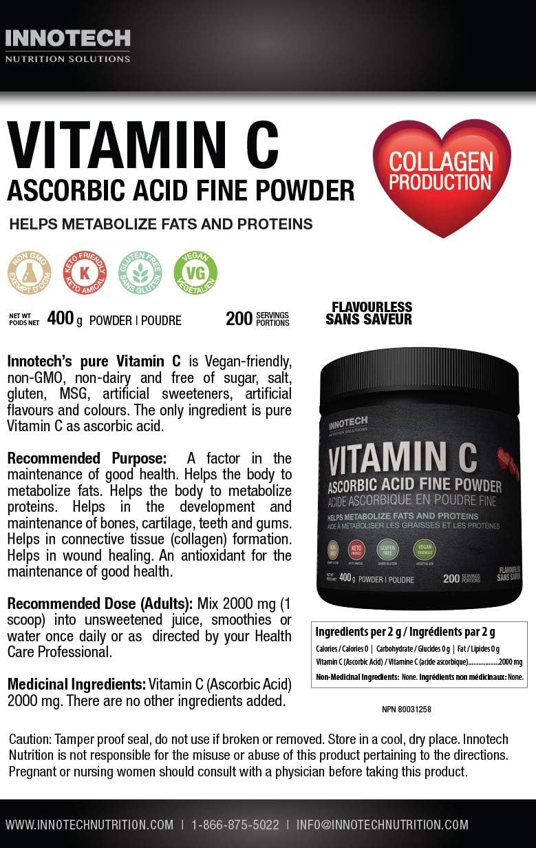 INNOTECH Nutrition: Pure Ascorbic Acid Vitamin C Powder - 400g