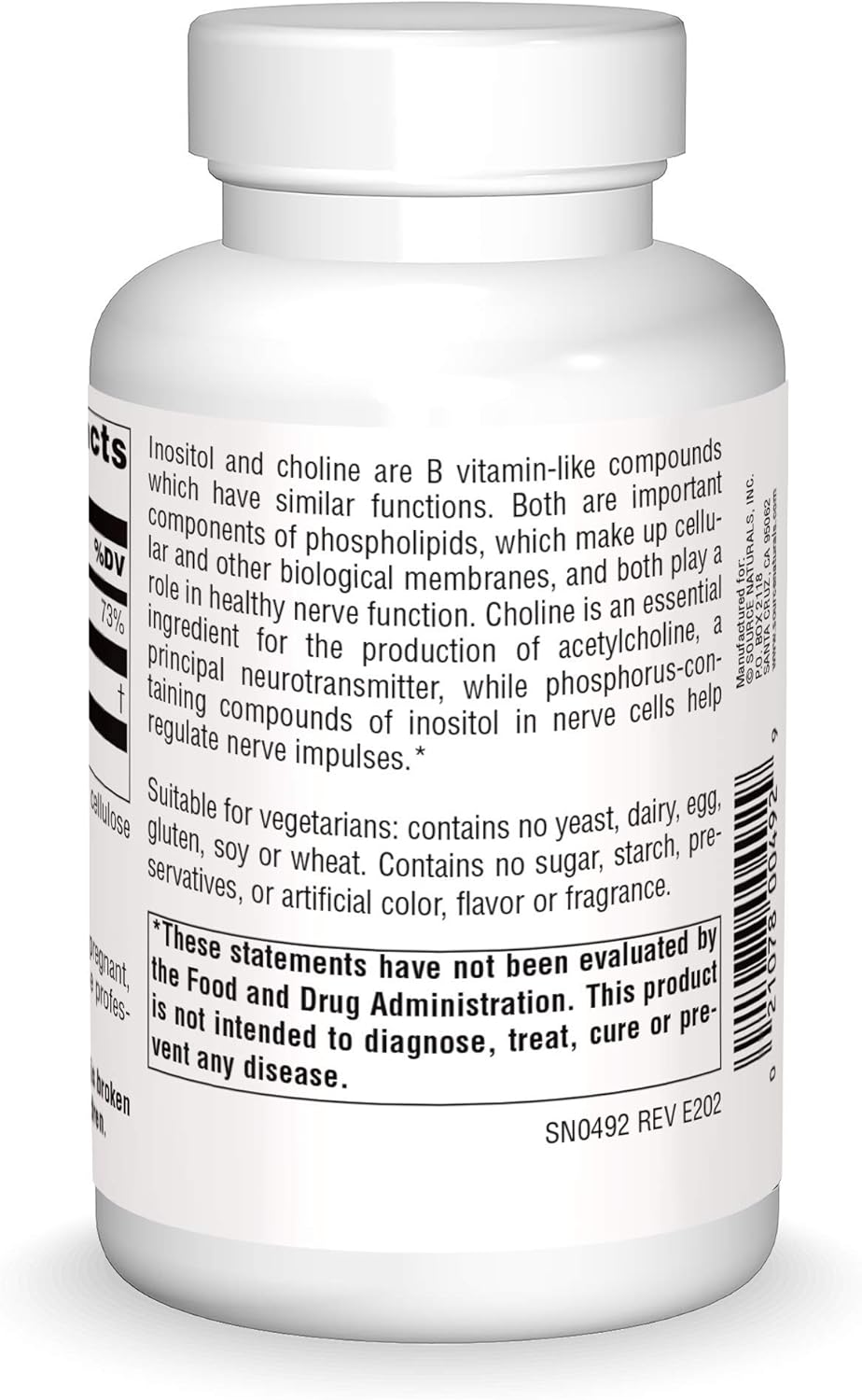 Inositol and Choline 800 mg Tablets for Healthy Nerve Function - 100 Count by Source Naturals