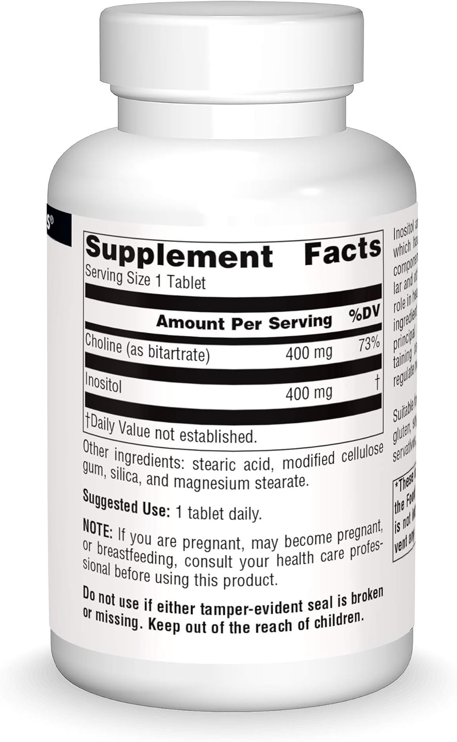 Inositol and Choline 800 mg Tablets for Healthy Nerve Function - 100 Count by Source Naturals