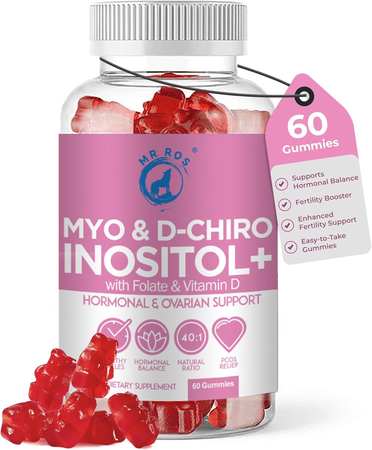 Inositol Gummies with Folate & Vitamin D - Myo & D-Chiro Blend, 40:1 Ratio, 60 Gummies by Mr Ros