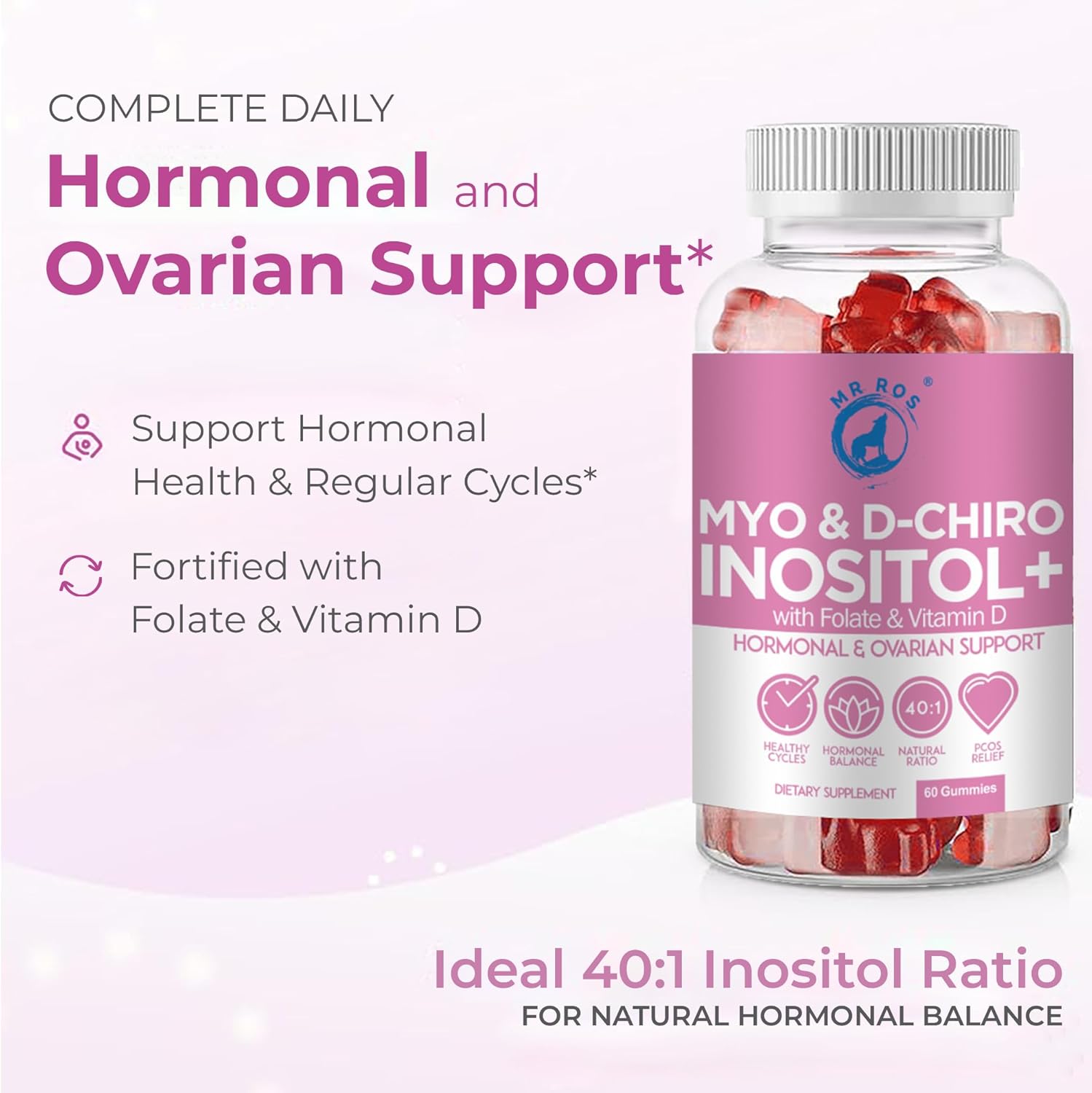 Inositol Gummies with Folate & Vitamin D - Myo & D-Chiro Blend, 40:1 Ratio, 60 Gummies by Mr Ros