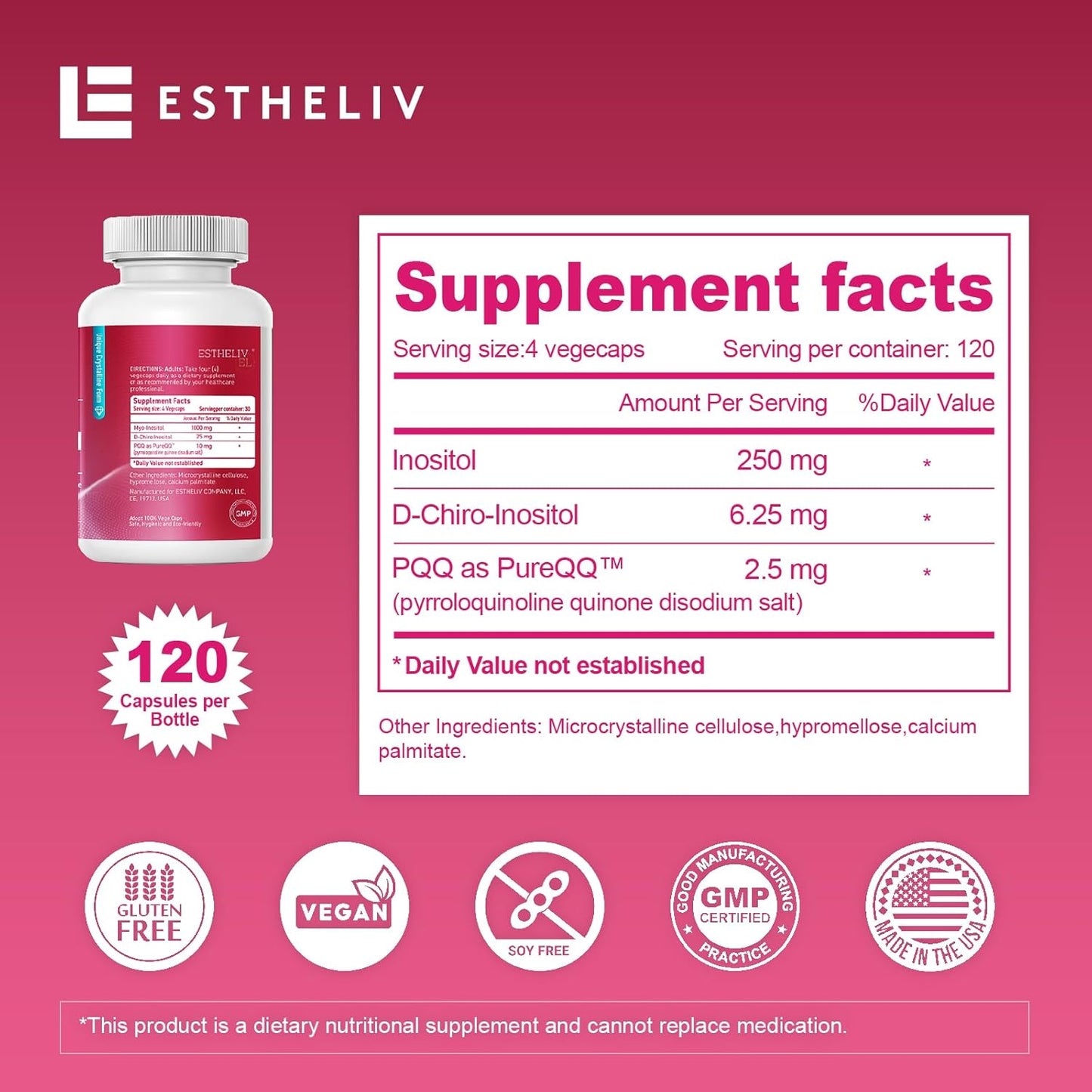 Inositol Ovarian Health Support Capsules for Women - Myo-Inositol & D-Chiro-Inositol Dietary Supplement