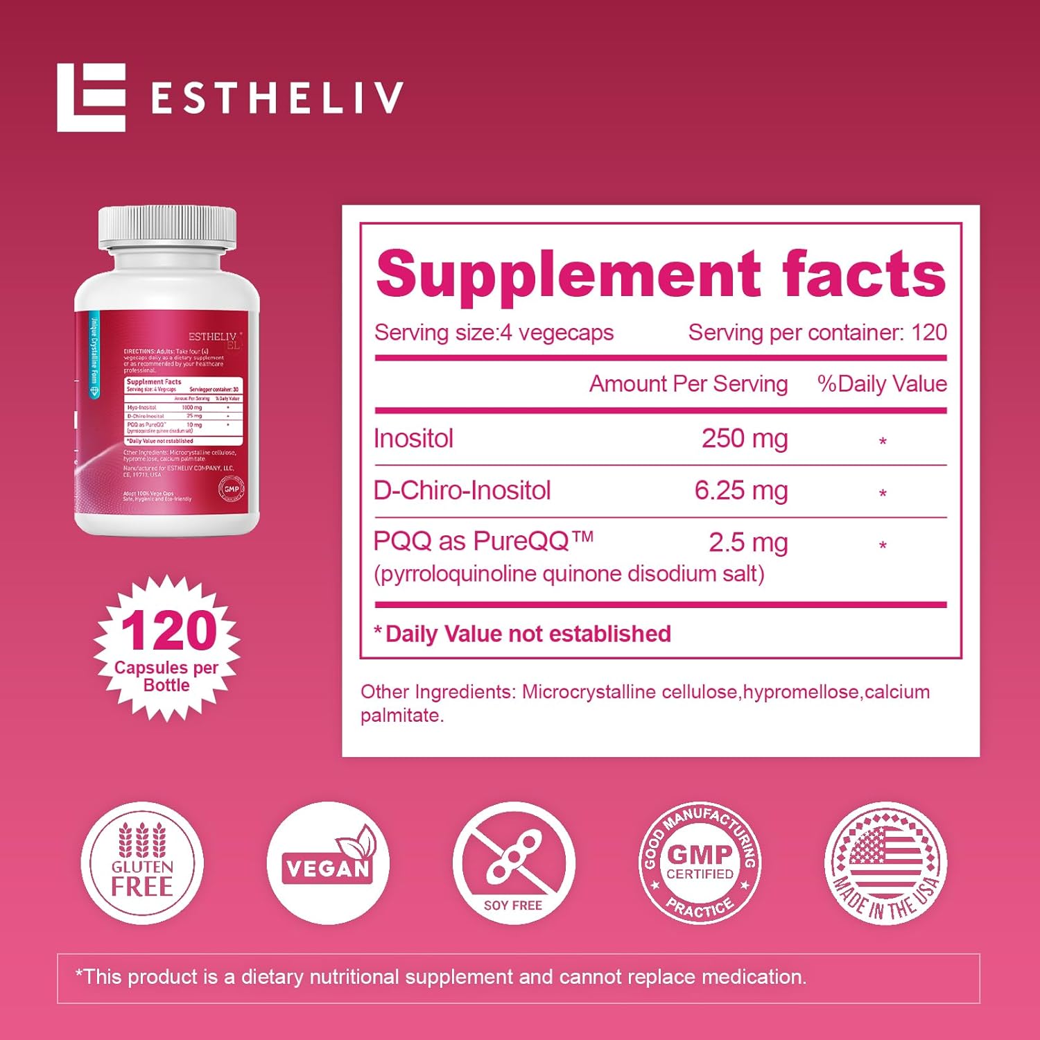 Inositol Ovarian Health Support Capsules for Women - Myo-Inositol & D-Chiro-Inositol Dietary Supplement