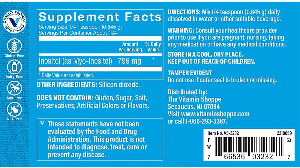 Inositol Powder for Brain Health - Unflavored, 4 oz./134 Servings - The Vitamin Shoppe