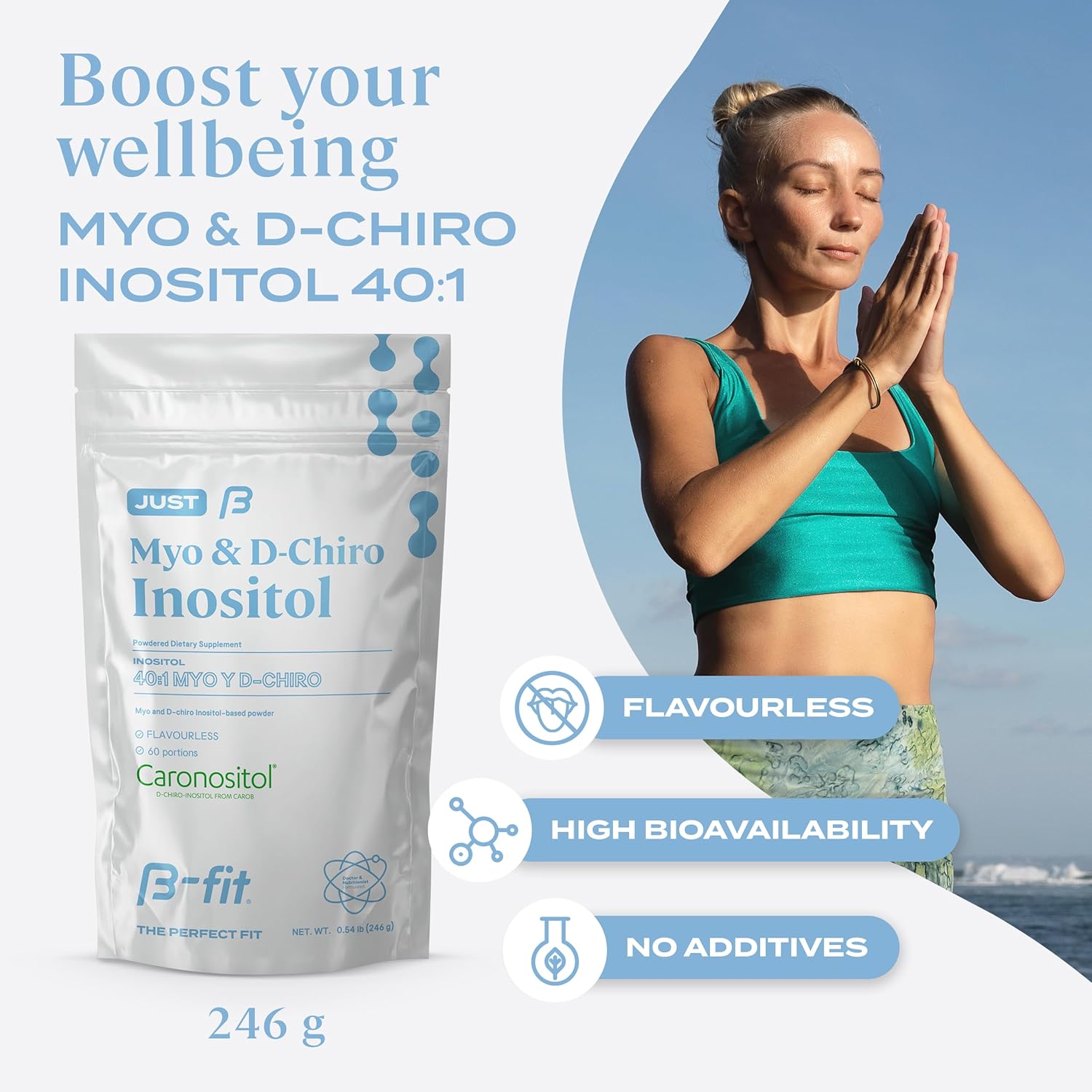 Inositol Powder Supplement - Myo-inositol & D-Chiro Inositol Blend - 2 Month Supply - 60 Servings - No Additives - B-FIT B Formula
