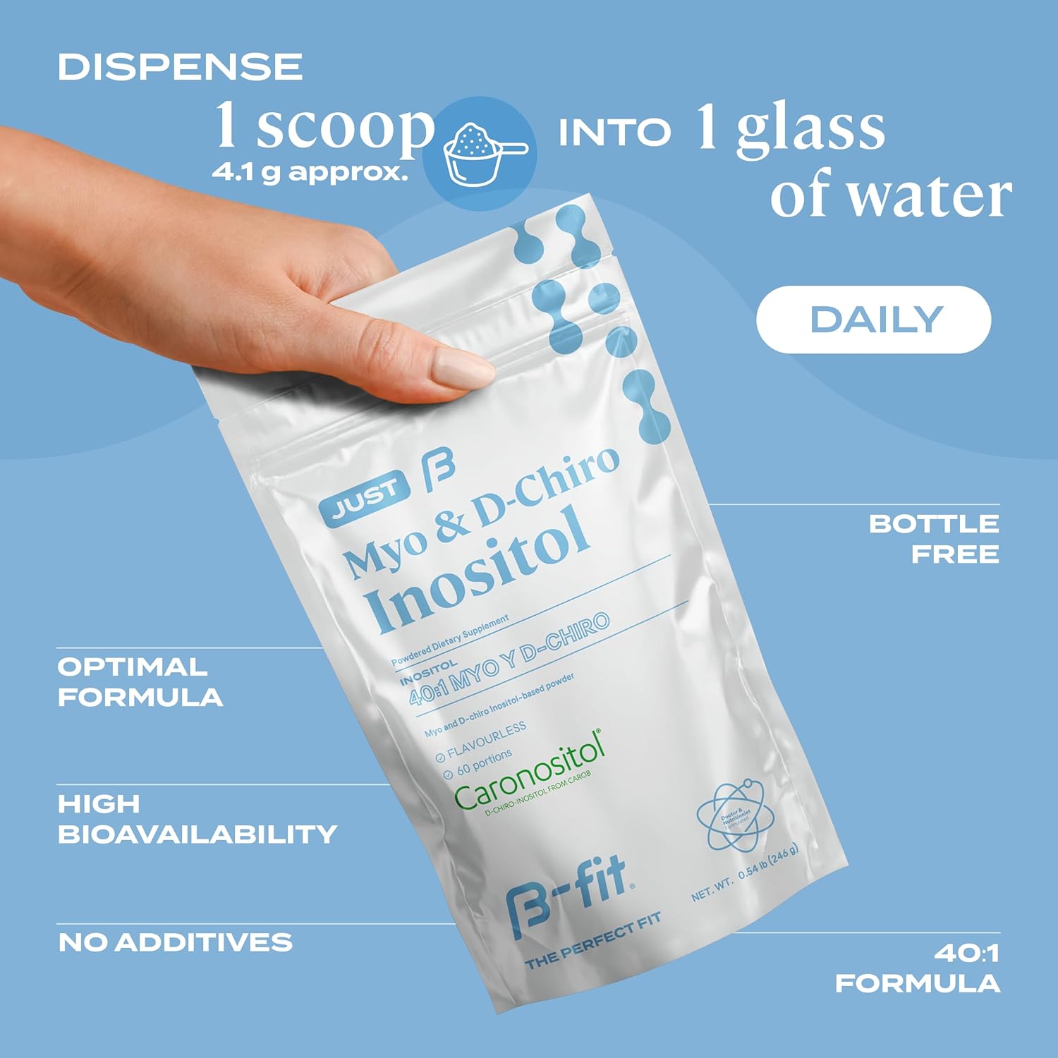 Inositol Powder Supplement - Myo-inositol & D-Chiro Inositol Blend - 2 Month Supply - 60 Servings - No Additives - B-FIT B Formula