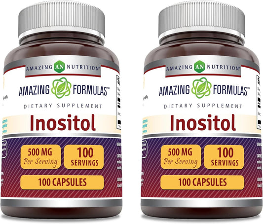 Inositol Supplement 500mg 100 Capsules Non-GMO Gluten Free USA Made - Pack of 2