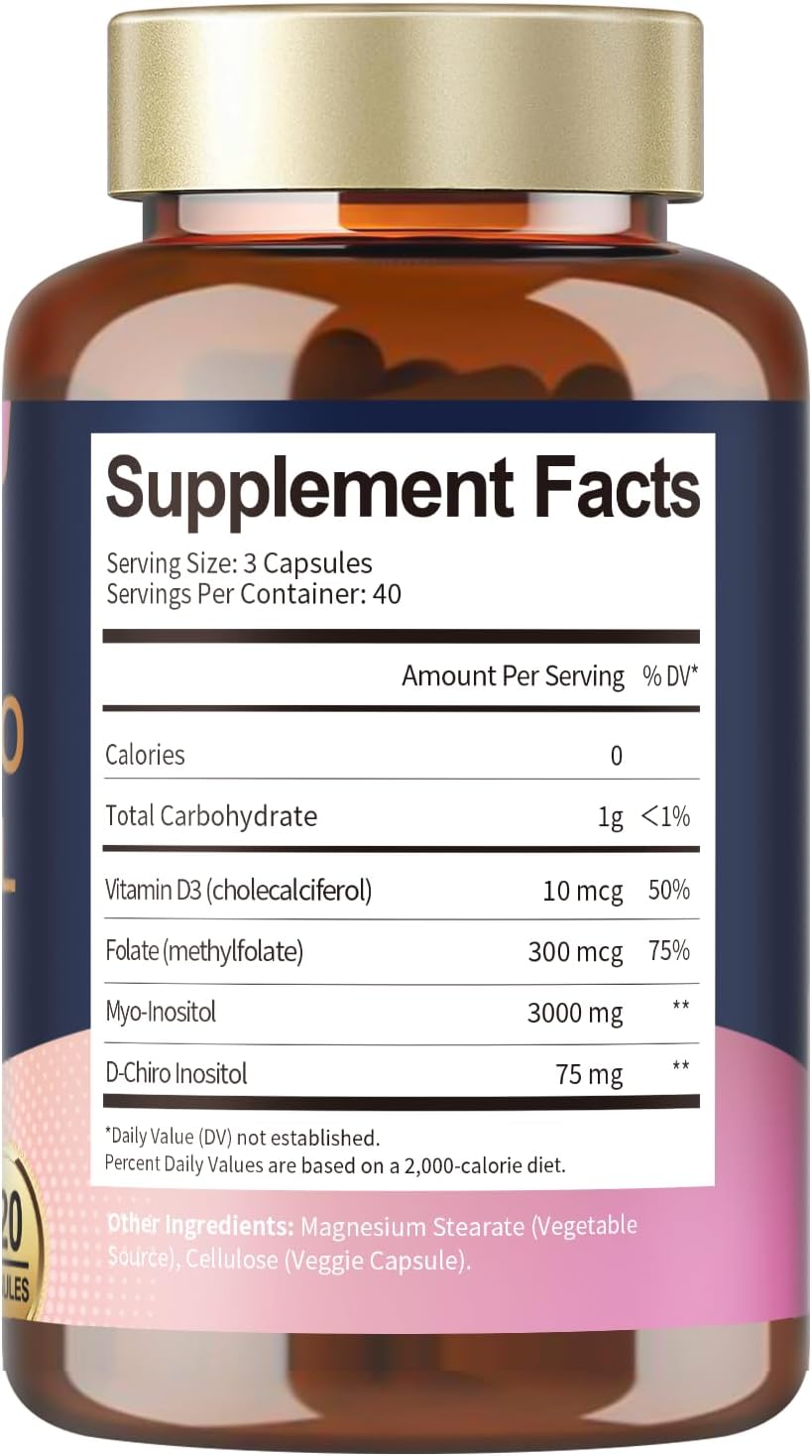 Inositol Supplement with Myo-Inositol, D-Chiro Inositol, Vitamin D3, and Folate -  Capsules for Improved Health