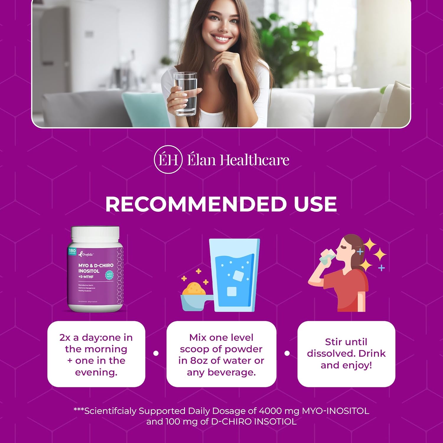 Inositol Supplement with Myo-Inositol, D-Chiro Inositol, and Folate for Hormone Balance - 180 Servings