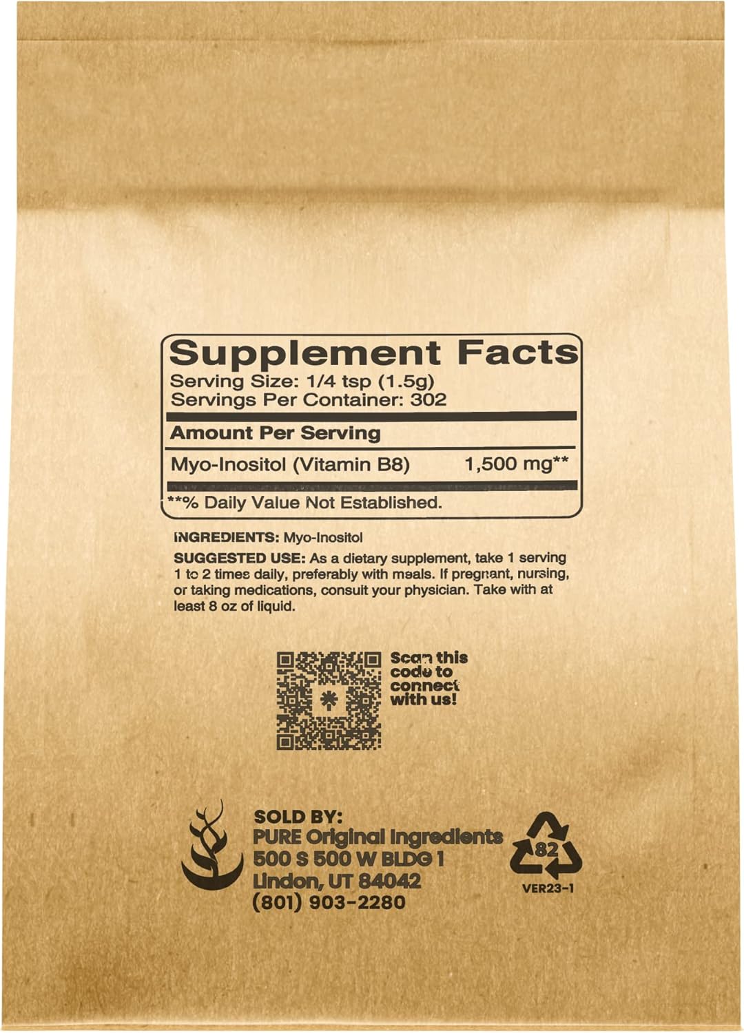 Inositol (Vitamin B8) Powder - Pure Original Ingredients, 1 lb, Lab Verified, No Fillers/Additives