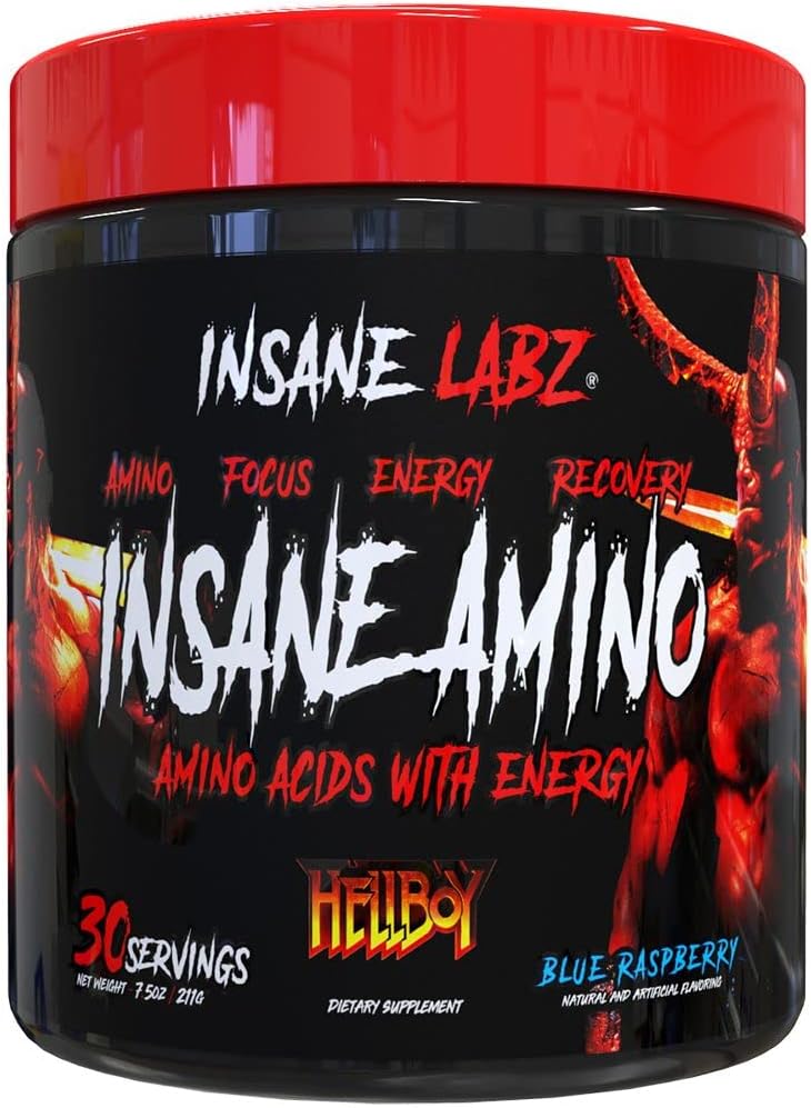 Insane Labz Hellboy Bundle: Psychotic Pre Workout & Amino BCAA - Boost Muscle Mass, Strength, Focus, Recovery (Blue Raspberry)