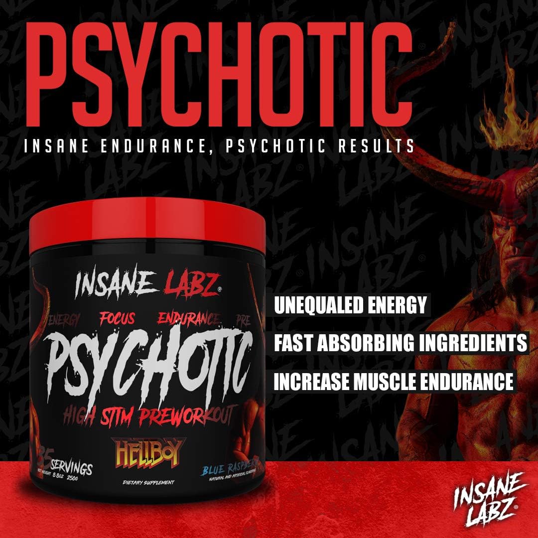 Insane Labz Hellboy Bundle: Psychotic Pre Workout & Amino BCAA - Boost Muscle Mass, Strength, Focus, Recovery (Blue Raspberry)