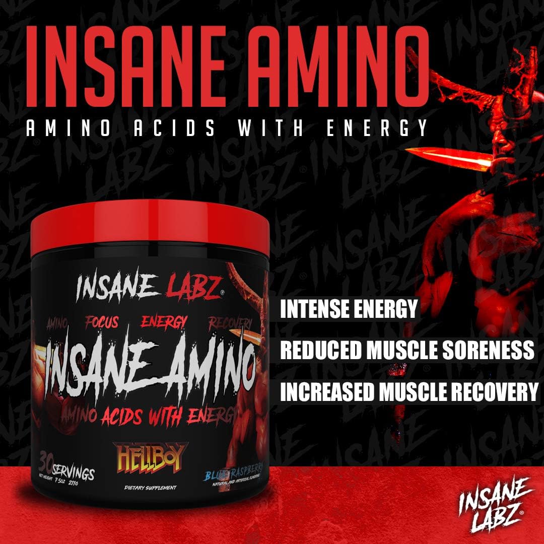 Insane Labz Hellboy Bundle: Psychotic Pre Workout & Amino BCAA - Boost Muscle Mass, Strength, Focus, Recovery (Blue Raspberry)