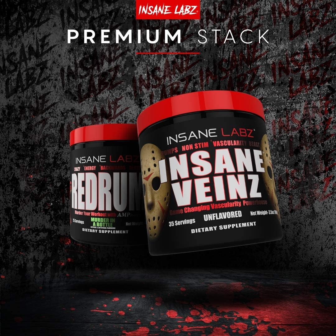 Insane Labz Insane Veinz Non-Stimulant Nitric Oxide Booster Powder - Agmatine Sulfate, Betaine Anhydrous, Increase Vascularity - 35 Servings, Apple Flavor