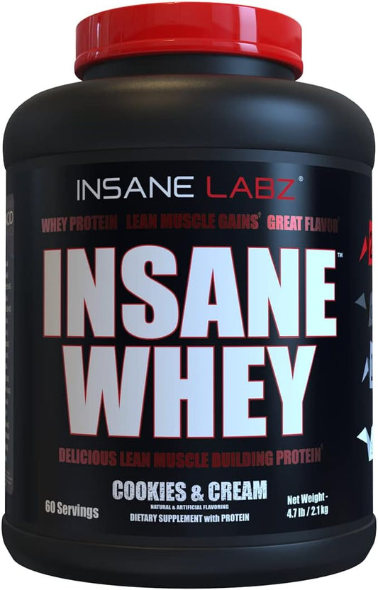 Insane Labz Insane Whey Cookies & Cream - 100% Muscle Building Protein, Post Workout, BCAA Amino Profile, 5lbs, 60 Servings