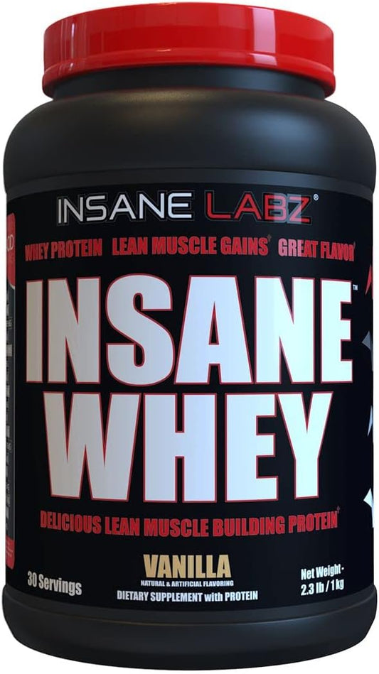 Insane Labz Insane Whey Protein: Muscle Building BCAA Blend, Mass Gainer & Meal Replacement - Vanilla (30 Servings)