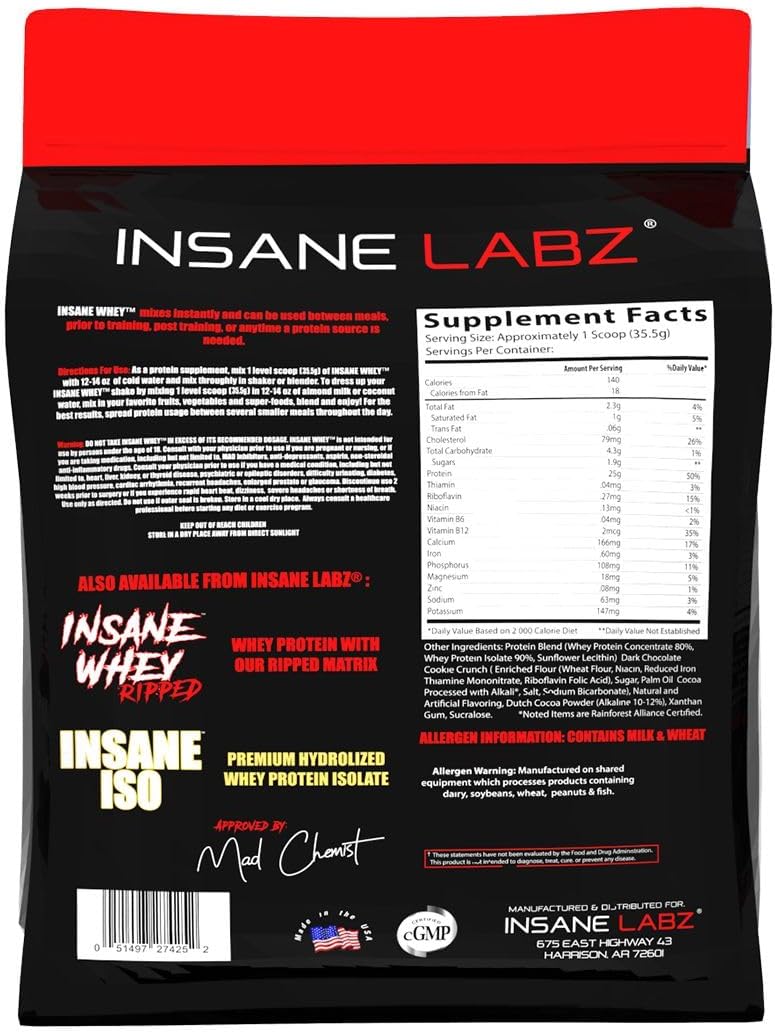Insane Labz Insane Whey Protein: Muscle Building Shake with BCAA, Mass Gainer, Meal Replacement - Chocolate, 120 Servings