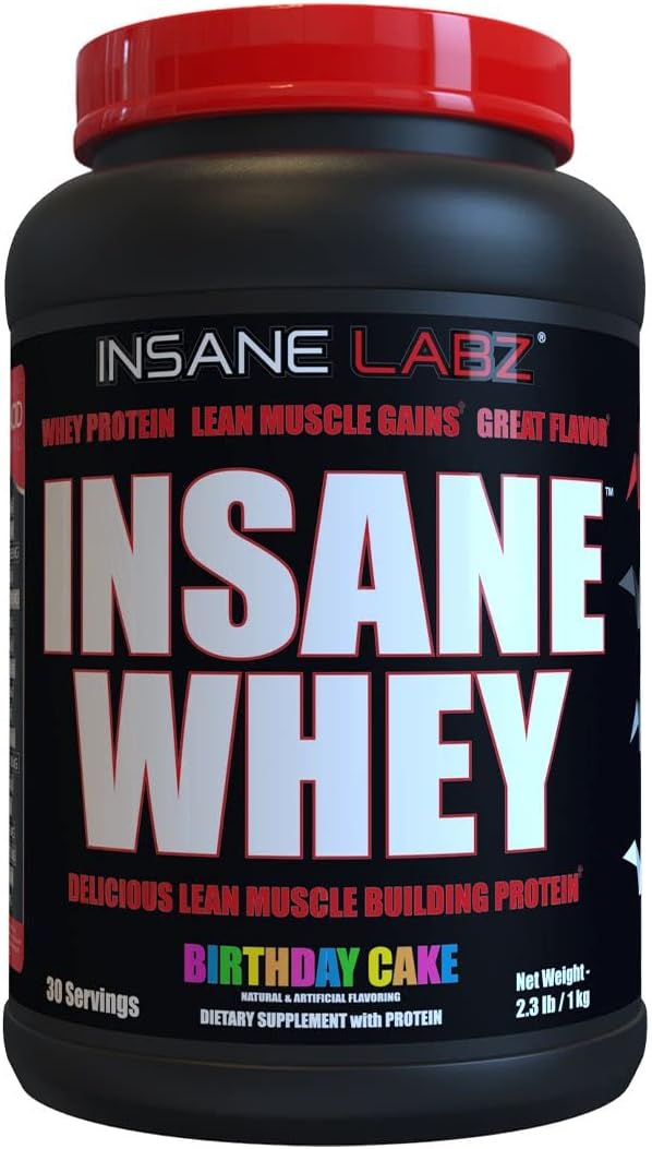 Insane Labz Insane Whey Protein Powder - Birthday Cake Flavor, 100% Muscle Building Formula with BCAA Amino Profile for Mass Gaining and Meal Replacement, 30 Servings