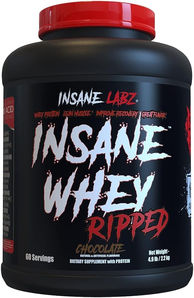 Insane Labz Insane Whey Ripped Protein Powder for Lean Muscle Building, 5lbs - Chocolate Flavor with L-Carnitine and CLA Oil - 60 Servings