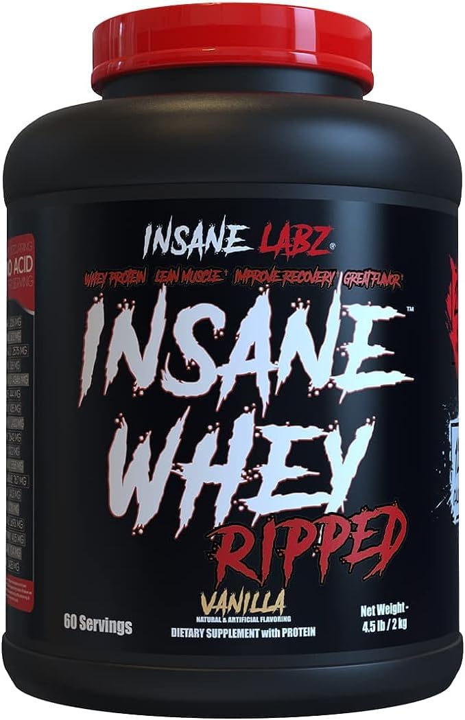 Insane Labz Insane Whey Ripped Vanilla Protein Powder 5lbs - Lean Muscle Builder with L-Carnitine & CLA Oil, 60 Servings