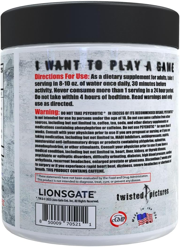 Insane Labz Psychotic Saw® Pre Workout Powder - High Stim with OxyGold™ & AMPiberry®, Lasting Energy, Focus, Endurance - 30 Srvgs, Grape