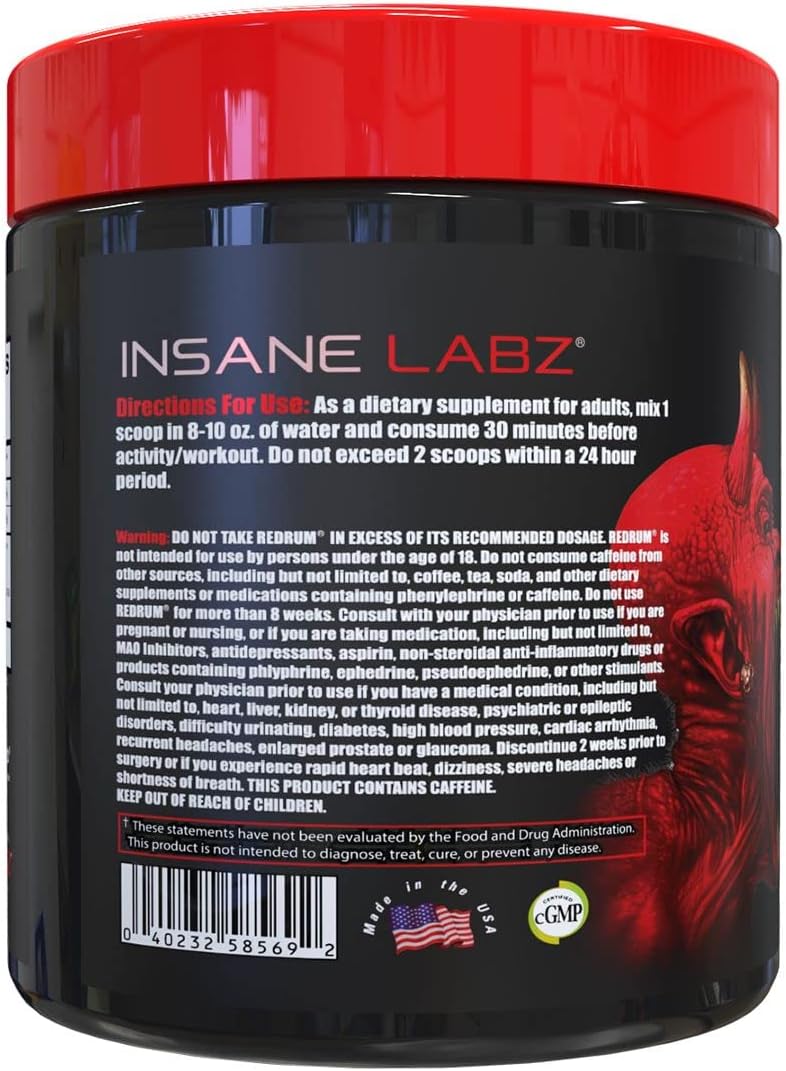 Insane Labz Redrum High Stim Pre Workout Powder with NO Booster, Beta Alanine, Agmatine Sulfate, Taurine - AMPiberry and OXYgold for Focus, Strength, and Recovery - Devil's Blood Black Cherry Flavor - 25 Servings - BoostGo Australia
