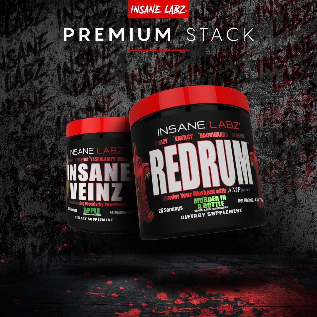 Insane Labz Redrum High Stim Pre Workout Powder with NO Booster, Beta Alanine, Agmatine Sulfate, Taurine - AMPiberry and OXYgold for Focus, Strength, and Recovery - Devil's Blood Black Cherry Flavor - 25 Servings - BoostGo Australia