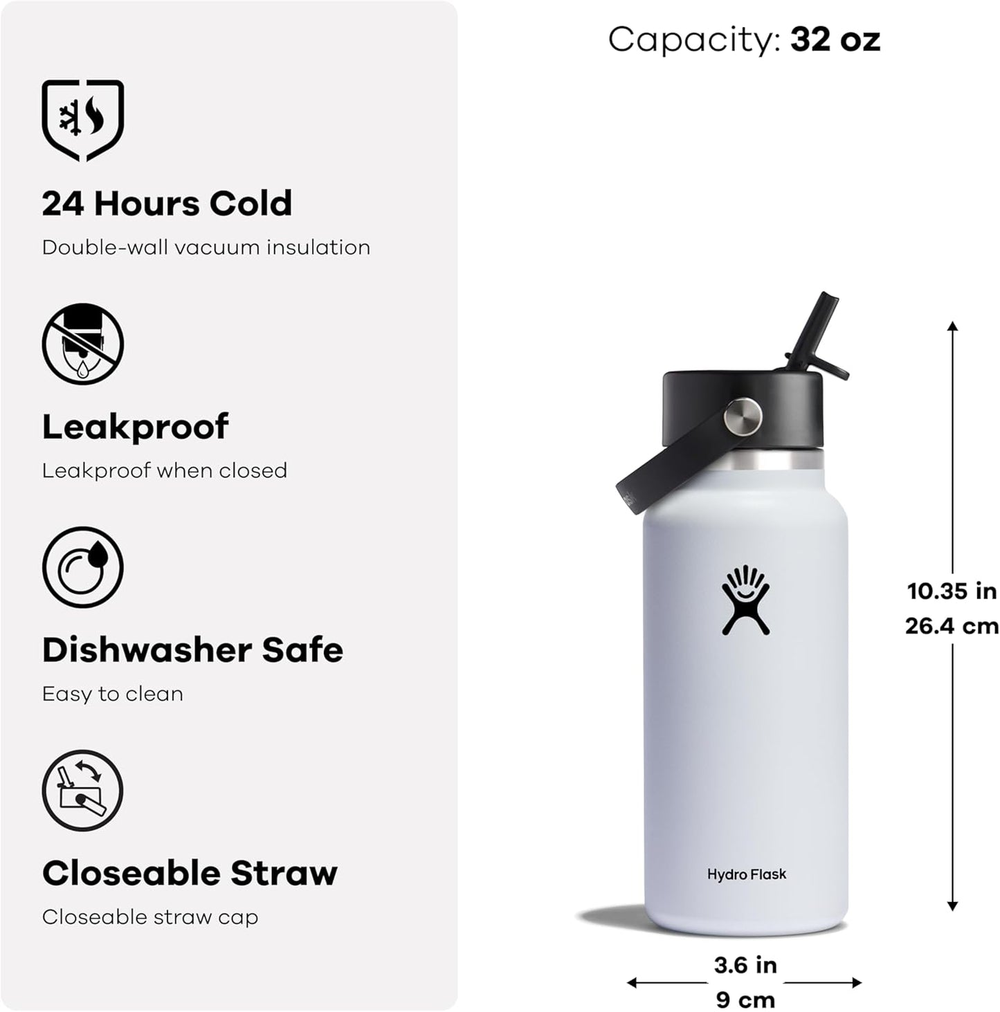 Insulated Stainless Steel Water Bottle with Straw Lid for Cold Drinks - Wide Mouth Hydro Flask for Sports, Travel, and School