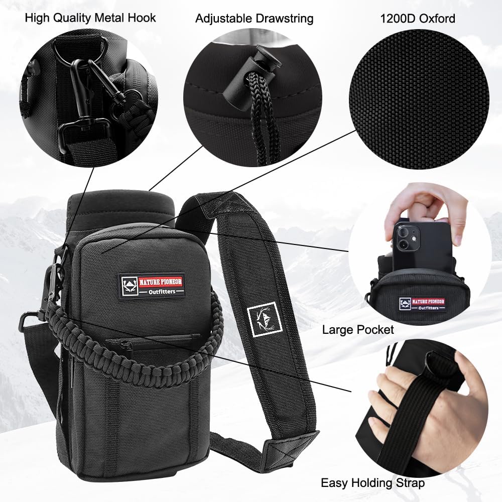 Insulated Water Bottle Holder with Strap - Perfect for Hiking, Camping, Gym - Fits 25-64 oz Bottles