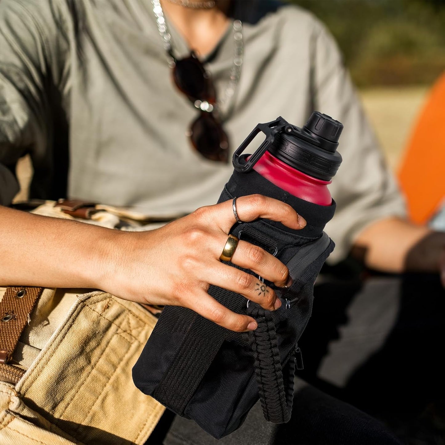 Insulated Water Bottle Holder with Strap - Perfect for Hiking, Camping, Gym - Fits 25-64 oz Bottles