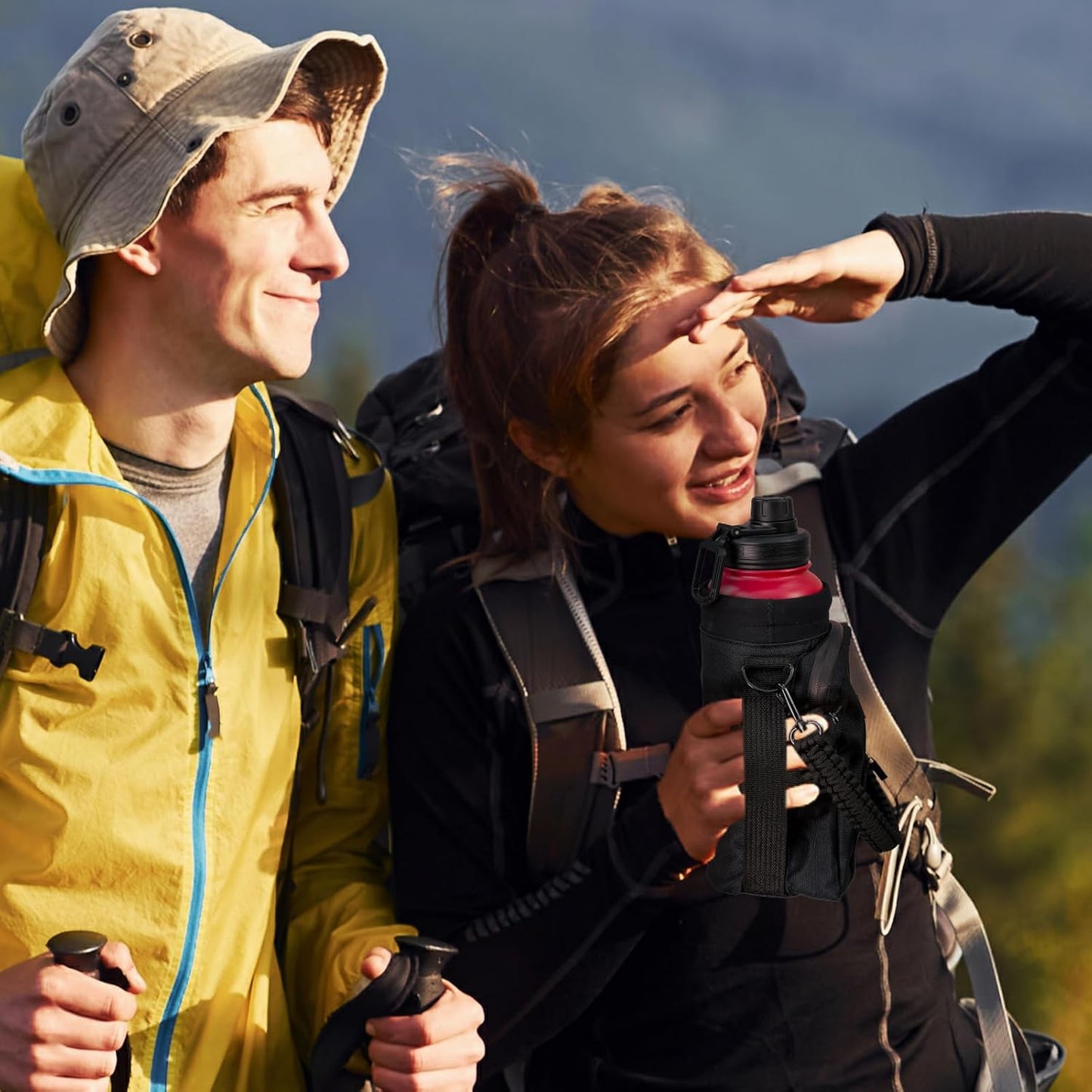 Insulated Water Bottle Holder with Strap - Perfect for Hiking, Camping, Gym - Fits 25-64 oz Bottles