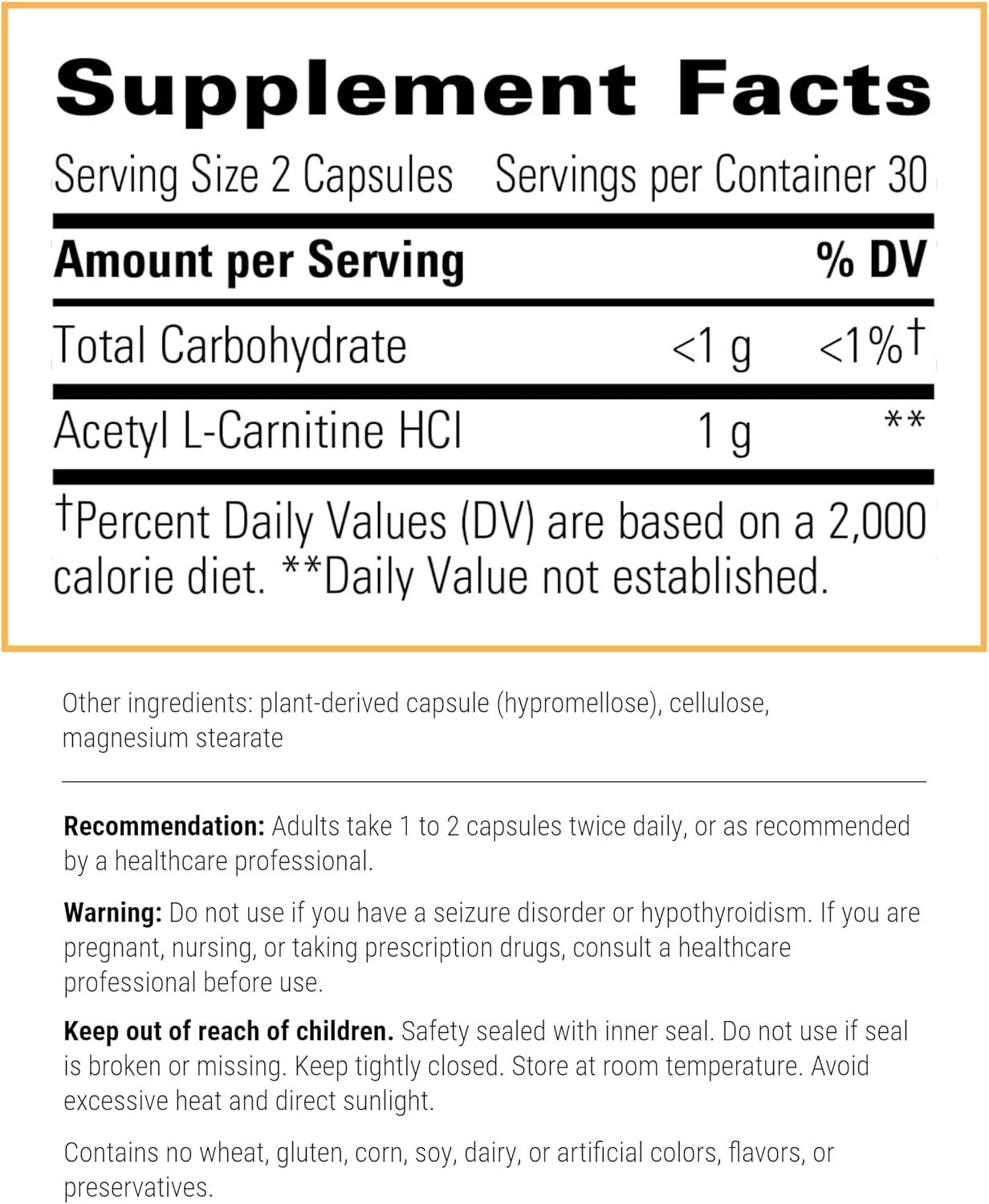 Integrative Therapeutics Acetyl L-Carnitine Capsules - Vegan Formula for Mental Function and Energy - 60 Count