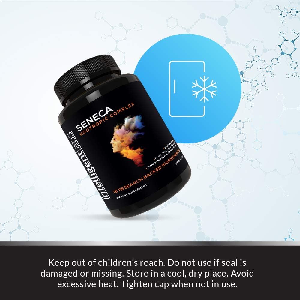 Intelligent Labs Seneca Nootropic Supplement for Brain Health | Enhance Focus, Memory & Clarity | 18 Ingredients incl. B-Complex Vitamins, Lion’s Mane & Ashwagandha | Non-Caffeinated