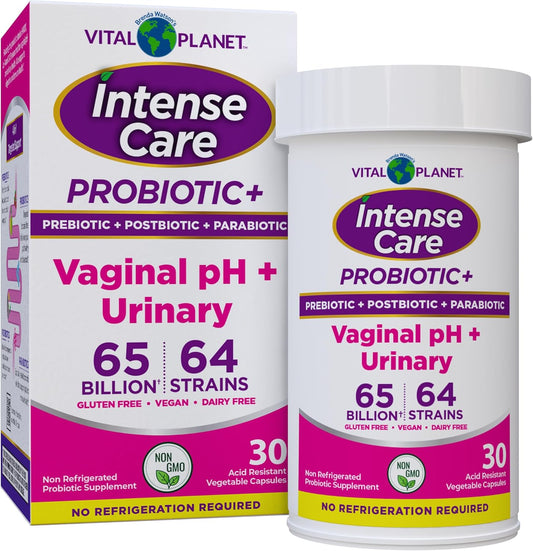 Intense Care Women's Probiotic Supplement with 65 Billion CFU and 64 Strains - Vaginal pH & Urinary Support - 30 Count