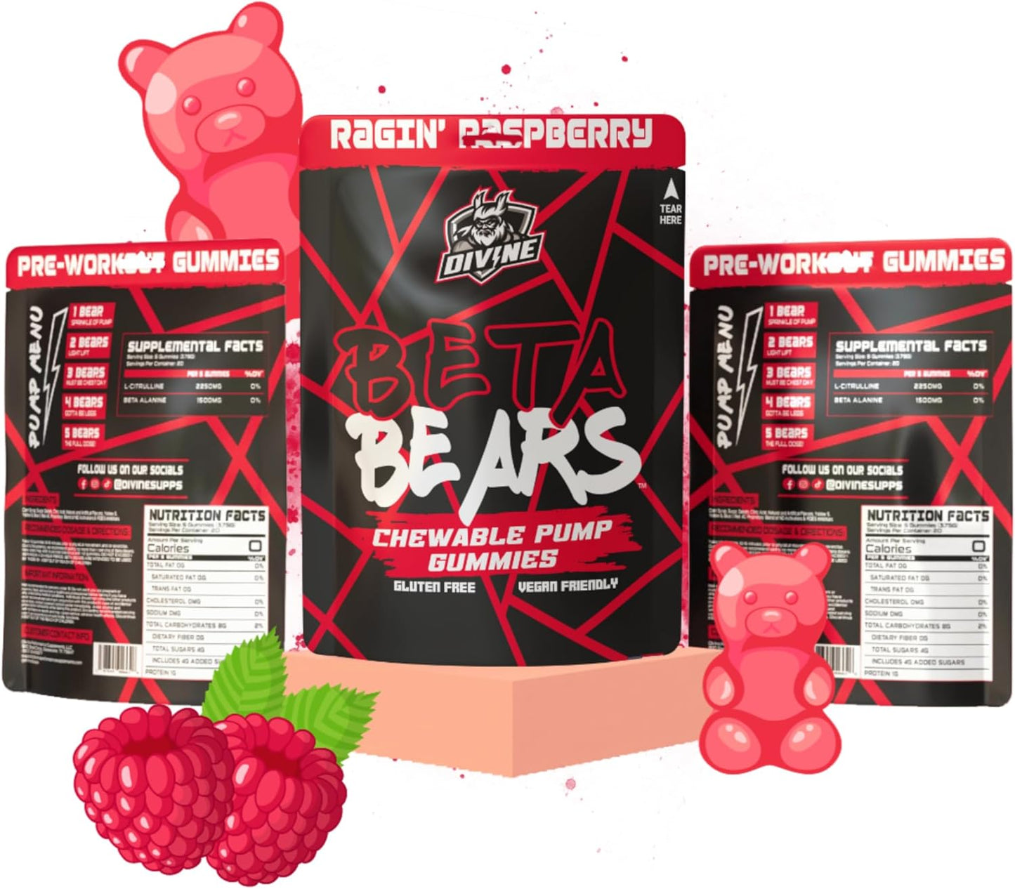 Intense Endurance & Strength Boosting Pre-Workout Gummies for Men & Women | Beta Bears | 40 Gummies, 10 Servings