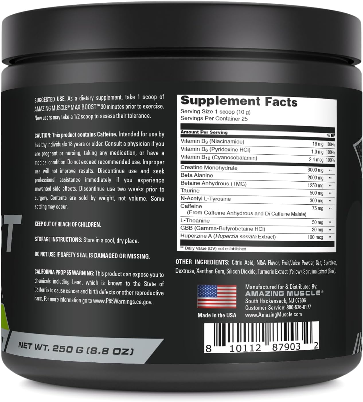 Intense Pre-Workout Supplement with Creatine and Caffeine for Men & Women - 25 Servings, Green Apple Flavor