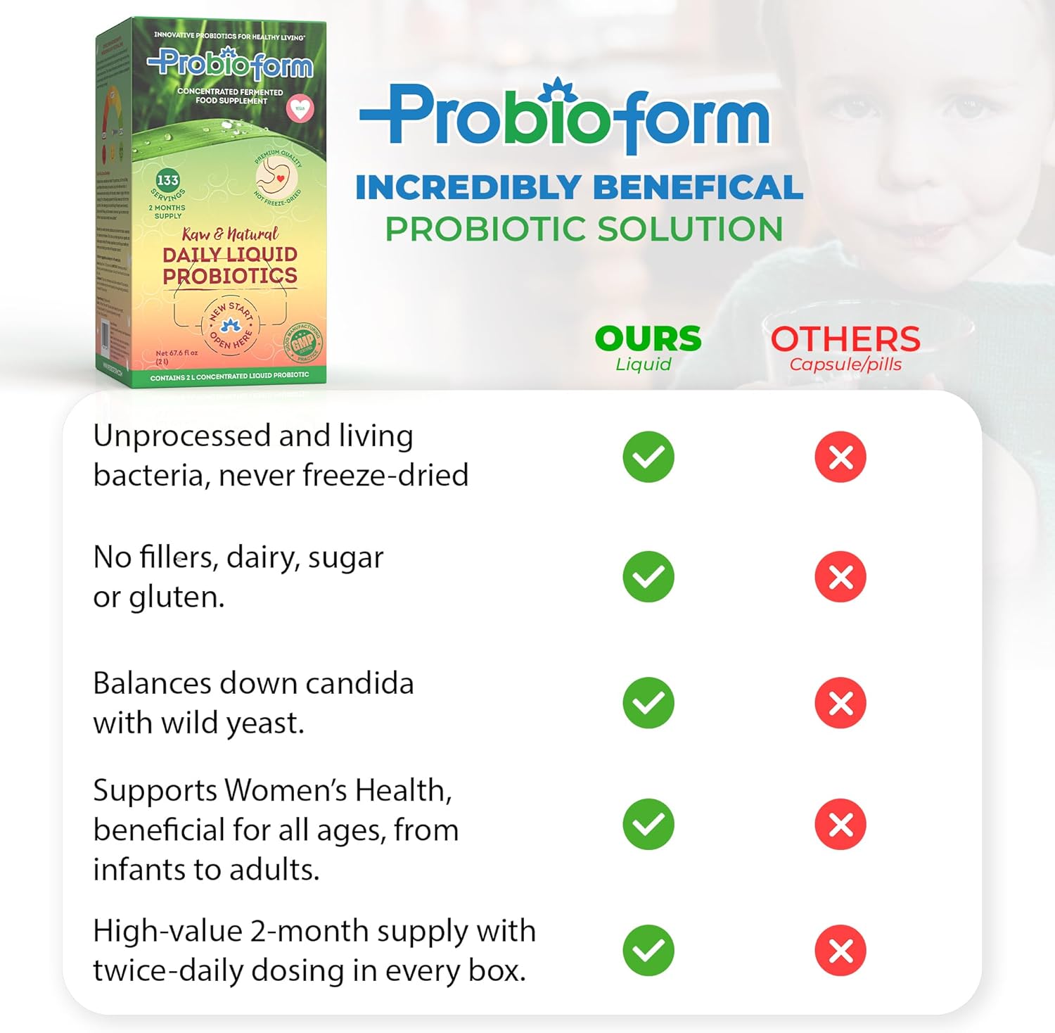 Intestinal Cleansing Probiotic Supplement with Healthy Bacterial Strains, Enzymes, and Vitamins