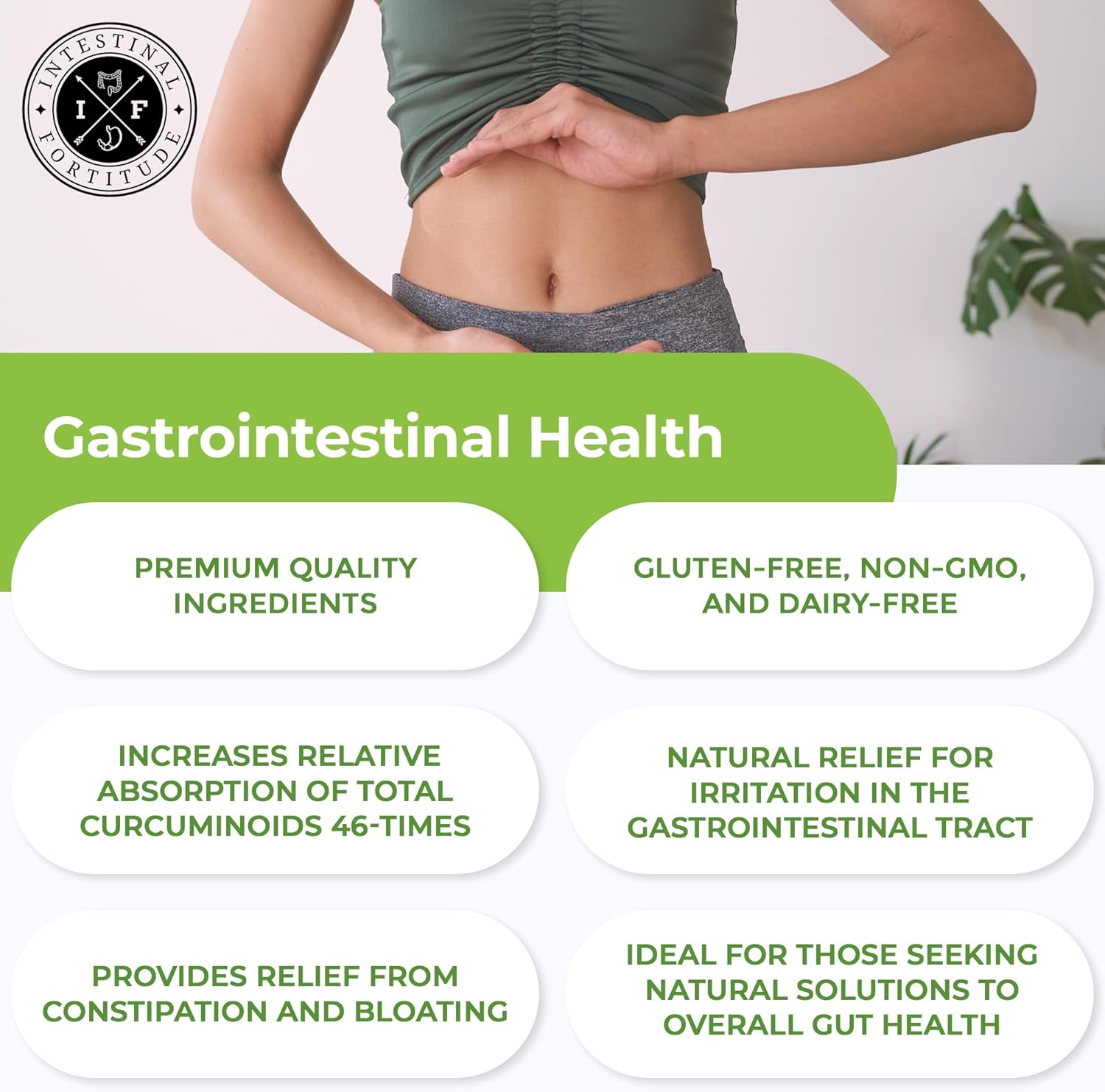 Intestinal Fortitude AI-5 Digestive Herbal Capsules with CurcuWIN, Turmeric, Boswellia Serrata, Ginger Root & Green Tea - Gut Health Support, Non-GMO & Dairy Free