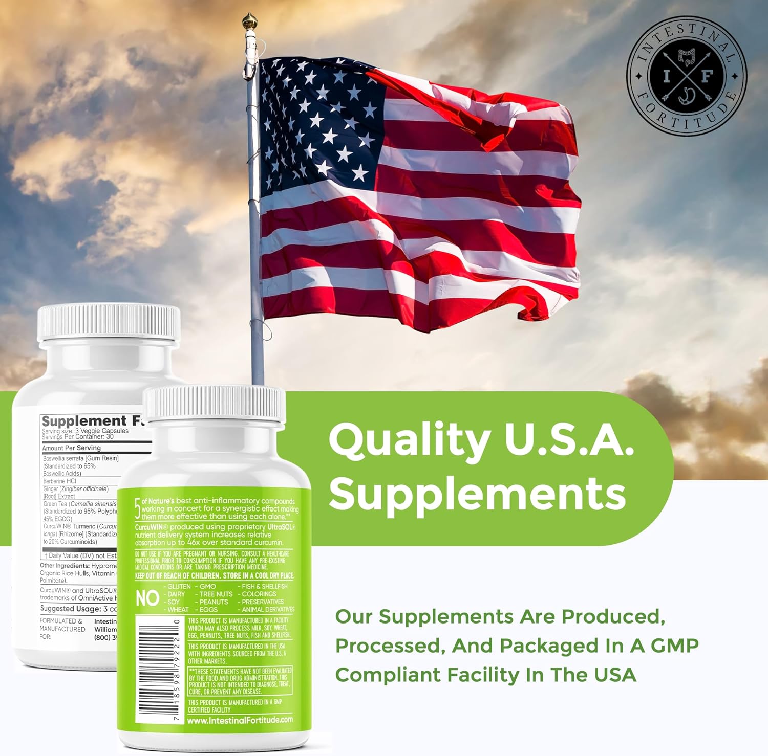 Intestinal Fortitude AI-5 Digestive Herbal Capsules with CurcuWIN, Turmeric, Boswellia Serrata, Ginger Root & Green Tea - Gut Health Support, Non-GMO & Dairy Free