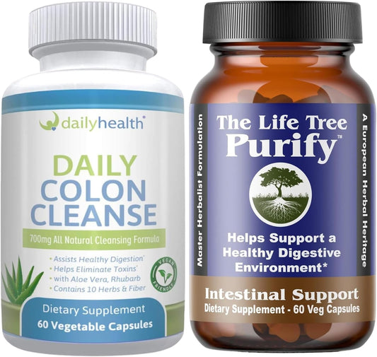 Intestinal Support & Colon Cleanse Detox Kit - 120 Capsules with Lactobacillus acidophilus for Digestive Health - Natural Herbal Formula for Daily Wellness
