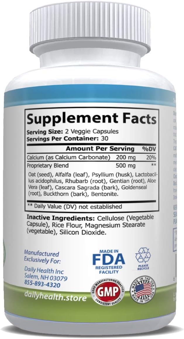 Intestinal Support & Colon Cleanse Detox Kit - 120 Capsules with Lactobacillus acidophilus for Digestive Health - Natural Herbal Formula for Daily Wellness
