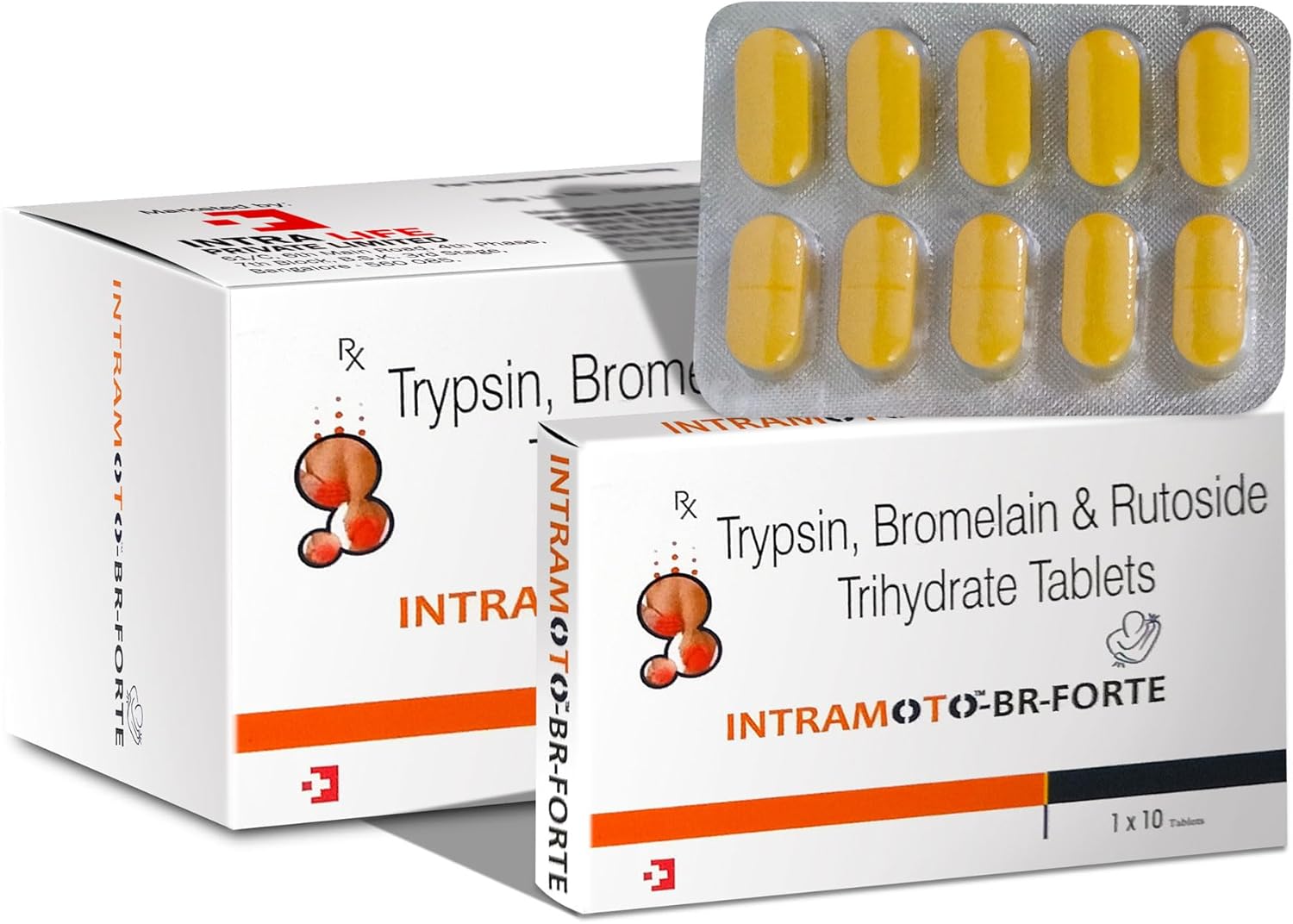 Intra Life Intramoto-BR-Forte Tablets with Trypsin, Bromelain, and Rutoside Trihydrate