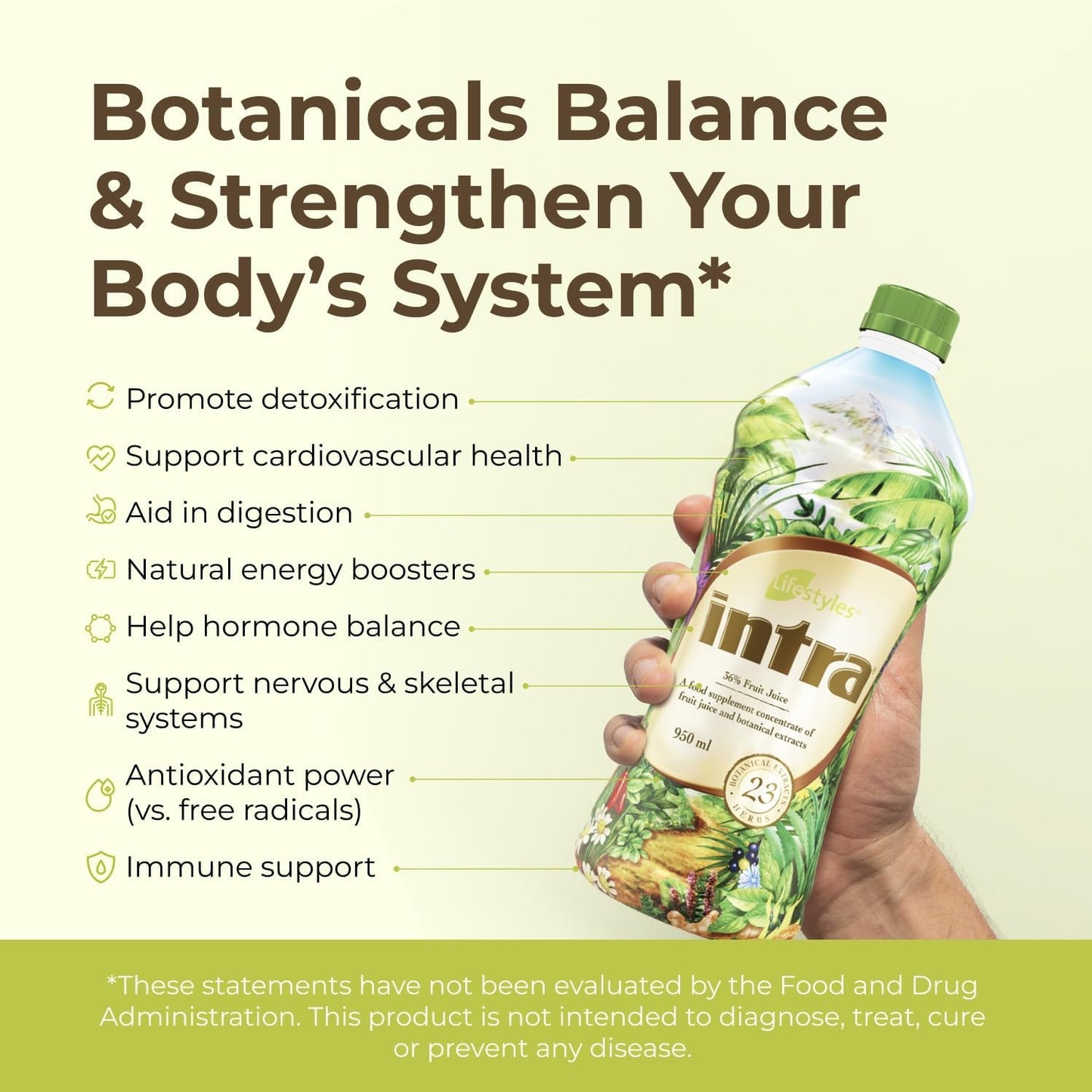 Intra Lifestyles Herbal Juice Drink with 23 Botanical Extracts for Immune Support, Detox, Digestive & Cardiovascular Health - 950 mL