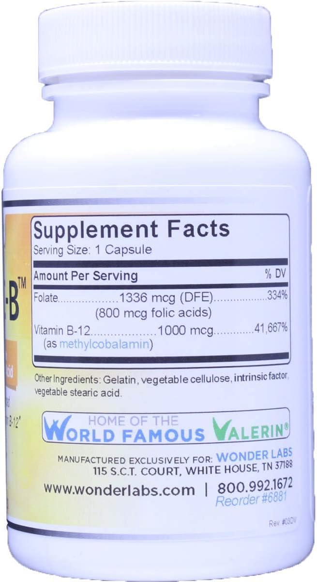 Intrinsic Factor Supplement with Folic Acid and Vitamin B-12 - 120 Capsules by Wonder Laboratories