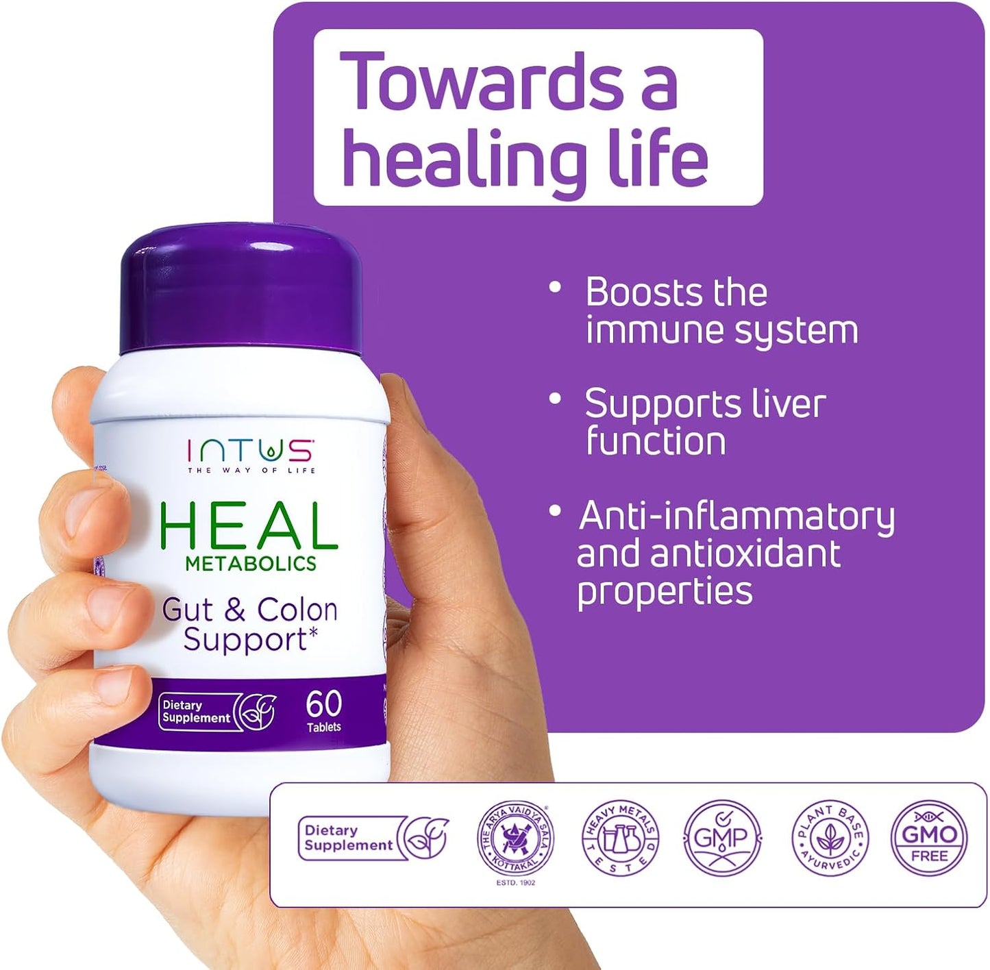Intus Heal Colon Cleanse Supplement for Gut Health - Detox & Laxative - Ayurvedic Immune Support - 60 Tablets